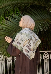 AMELIE PATTERN COTTON VOULE SCARF KHAKI