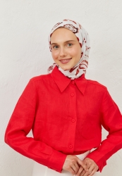 AMORE PATTERN COTTON VOULE SCARF RED