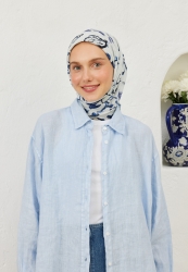 AMORE PATTERN COTTON VOULE SCARF BLUE