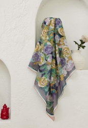 POPPY PATTERN COTTON VAIL SCARF LAVENDER