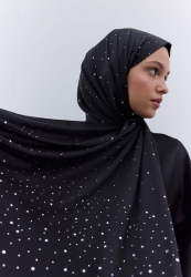 STRASS STONE SILKY SHAWL BLACK SILVER