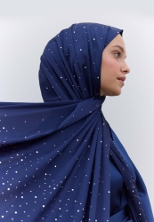 STRASS STONE SILKY SHAWL DARK BLUE