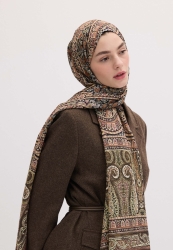 NORDIC PAISLEY DESEN ŞAL KAHVE