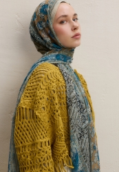 ADELLA PATTERNED SILK CREPE SHAWL SAGE