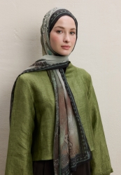 AMELIA PATTERNED SILK CREPE SHAWL KHAKI