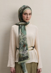 DAHLIA PATTERN SILK CREPE HIJAB KHAKI