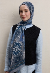 DAHLIA PATTERN SILK CREPE HIJAB INDIGO