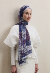 DAHLIA PATTERN SILK CREPE HIJAB LAVENDER