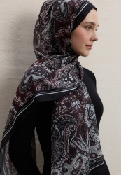 DARK BOHEMY PATTERNED SILK CREPE SHAWL Claret Red