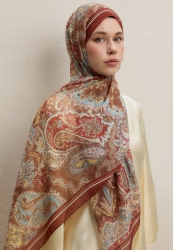 DARK BOHEMY PATTERN SILK CREPE HIJAB TERRACOTTA