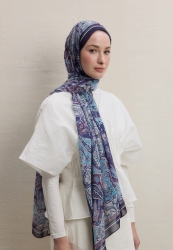 DARK BOHEMY PATTERN SILK CREPE SHAWL LAVENDER