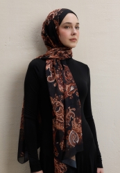 WILD FLORA PATTERN SILK CREPE HIJAB BLACK